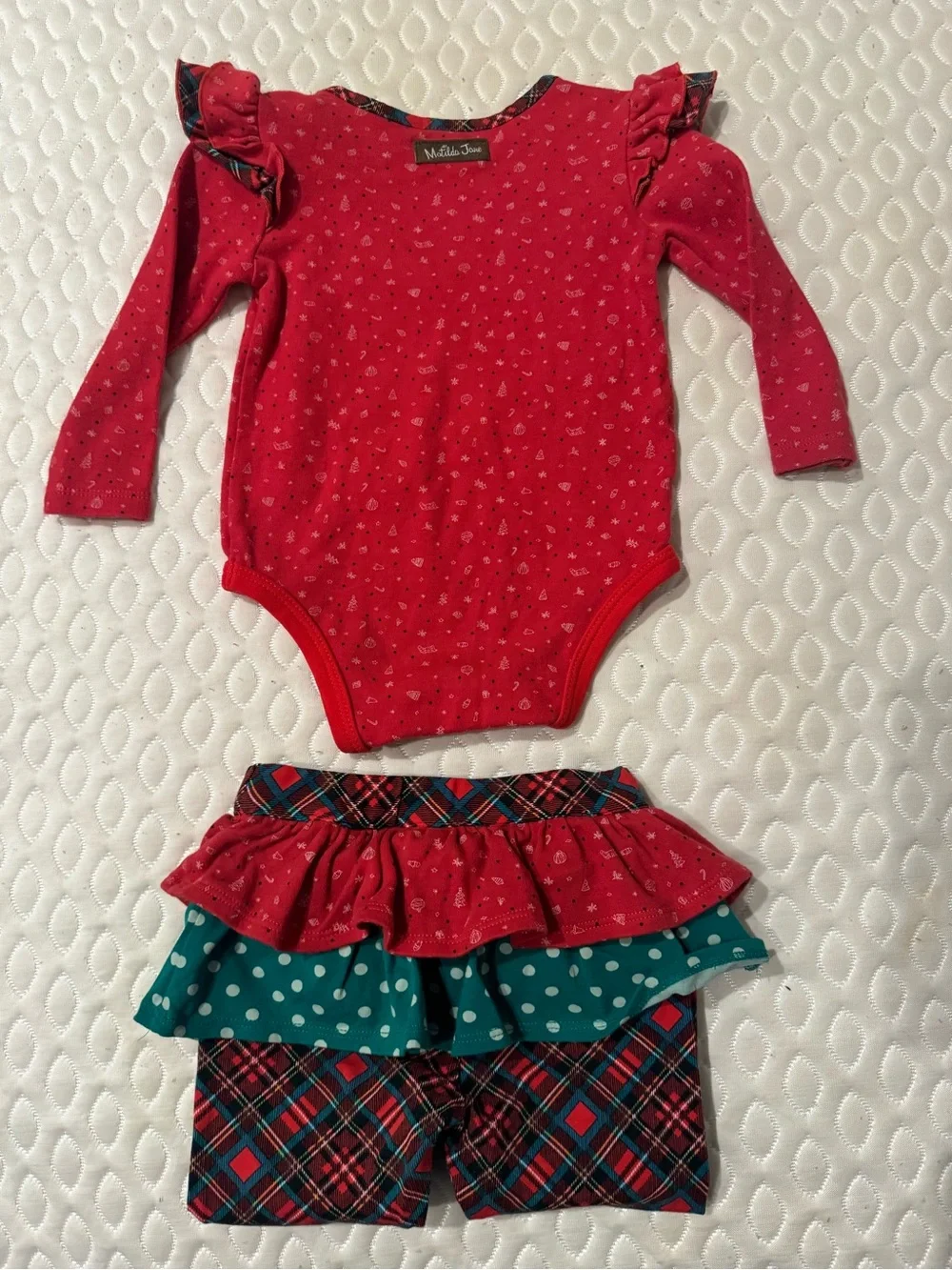 Matilda Jane Santa Baby Body Suit and Leggings Red and Green 6-12 Months
